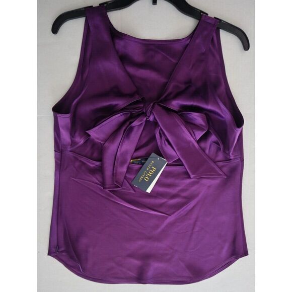 Polo Ralph Lauren Women's Sz 12 Purple Sleeveless Cutout Satin Blouse - Picture 9 of 11